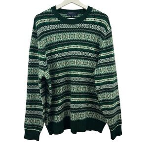 Crown & Ivy Men’w Green Fair Isle Long Sleeve Lambswool Sweater Size XL
